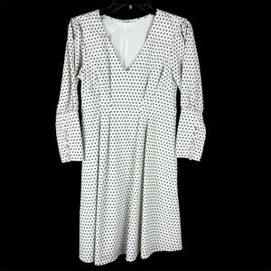 eShakti Dress White Sweetheart Long Sleeve Shift Heart Print Pearl Wrist Sz S